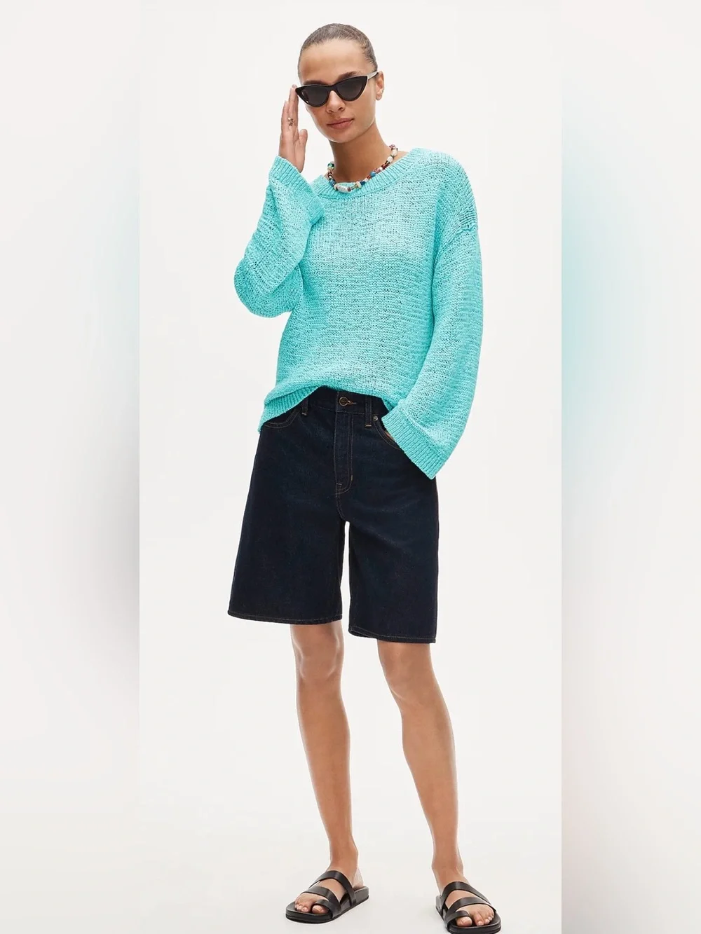 J.Crew Montauk Pullover Crewneck Sweater Top in Liquid Teal Medium M
